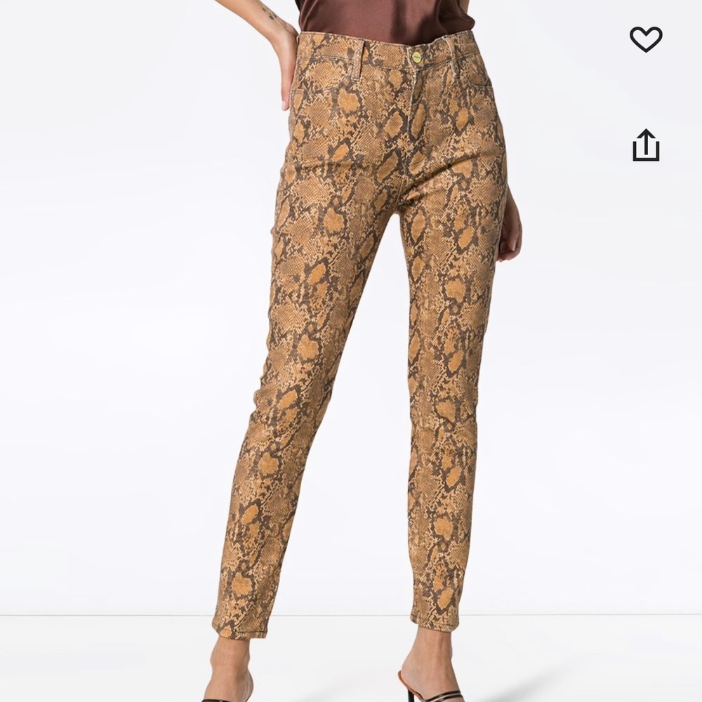 Frame le high skinny crop snake print pants